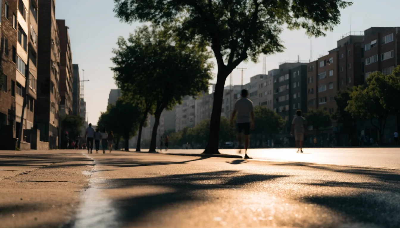 Paseo de la Reforma en Ciudad de México al atardecer, con árboles y pavimento amplio