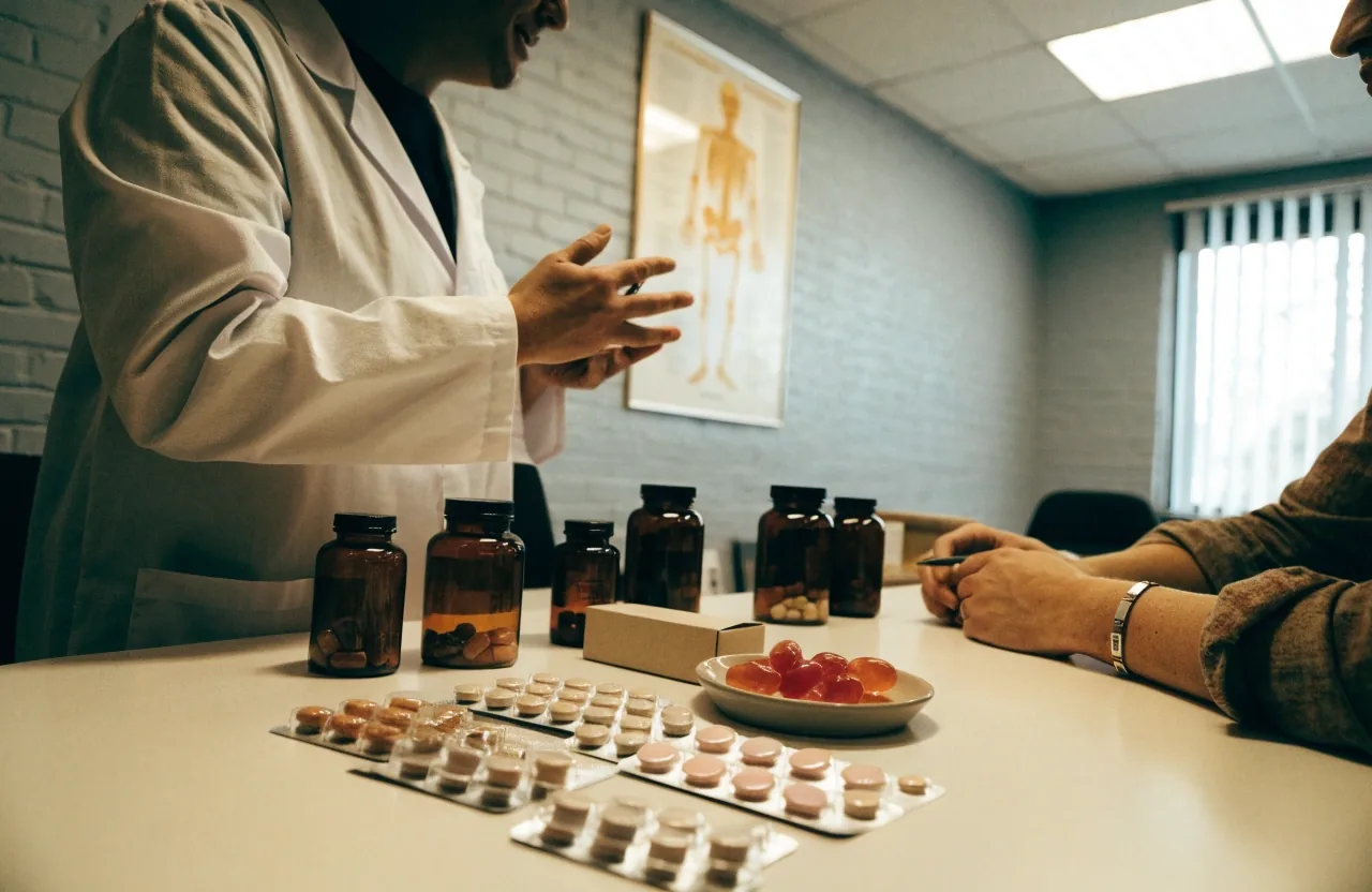 Anaquel de farmacia mexicana con multivitamínicos y fórmulas en distintos formatos